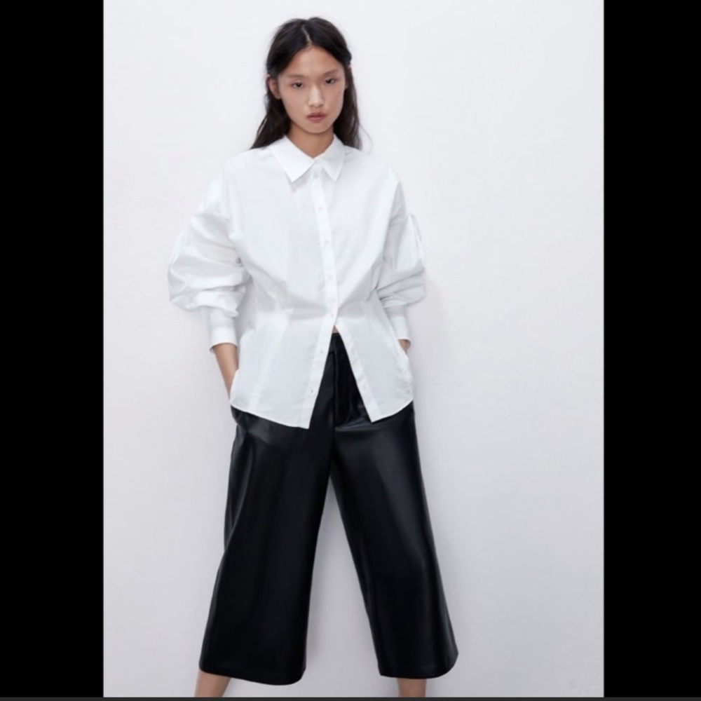 Zara Wide Leg Crop Trousers Faux Leather Baddie Capri - Picture 6 of 12